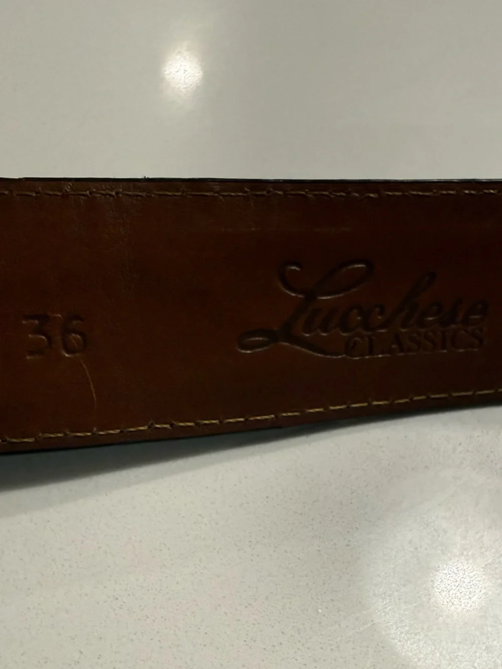 Vintage Lucchese Handcrafted Leather Western Belt w/Engraved Buckle Set USA Sz36